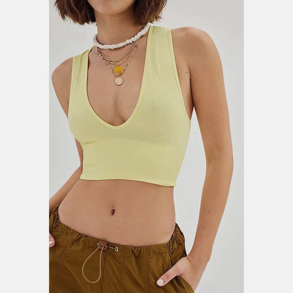 Urban Outfitters shirt M-L Out From Under Hailey bra top Yellow crop deep V tank